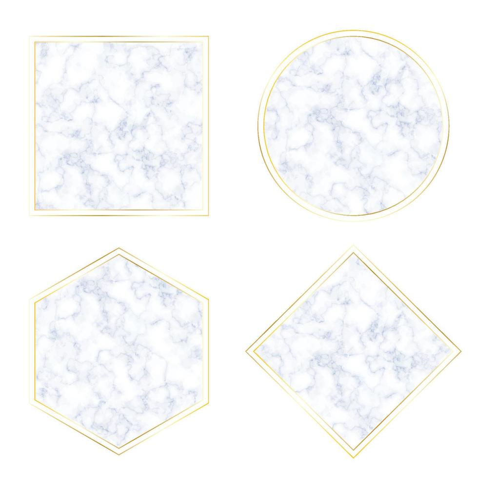 textura de mármore de nuvem azul geométrica com coleção de banner com moldura dourada vetor