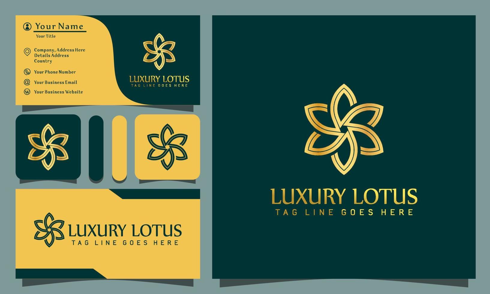 ouro beleza minimalista lótus luxo logotipos de design ilustração vetorial com linha de arte estilo vintage, modelo de cartão de negócios moderno vetor