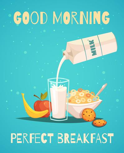 Cartaz de café da manhã com bom dia desejando vetor