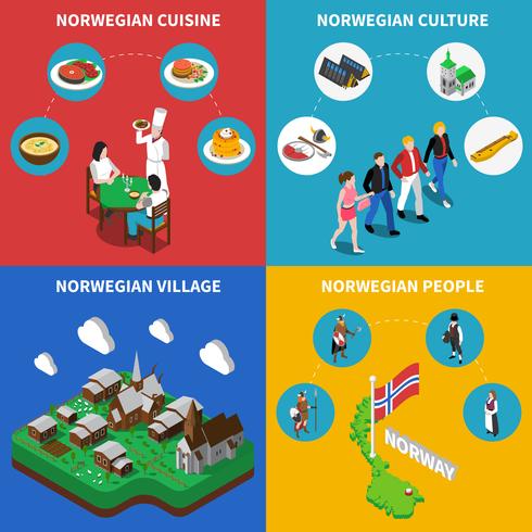 NorwayTravel Isometric 4 Icons Square vetor