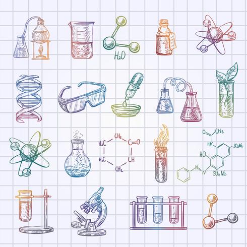 Conjunto de ícones de esboço de química vetor