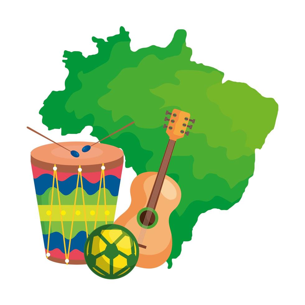 tambor e ícones com mapa do brasil vetor