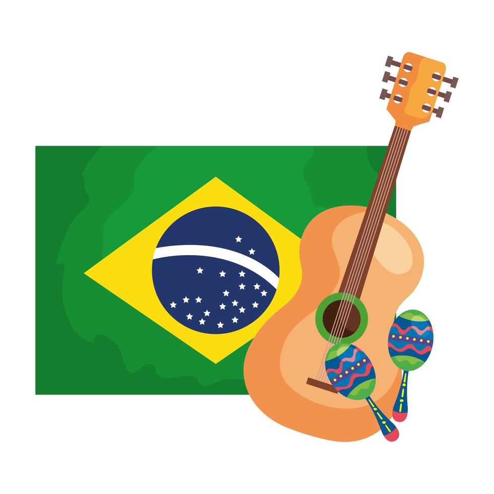 guitarra e maracas com ícone de bandeira Brasil isolado vetor