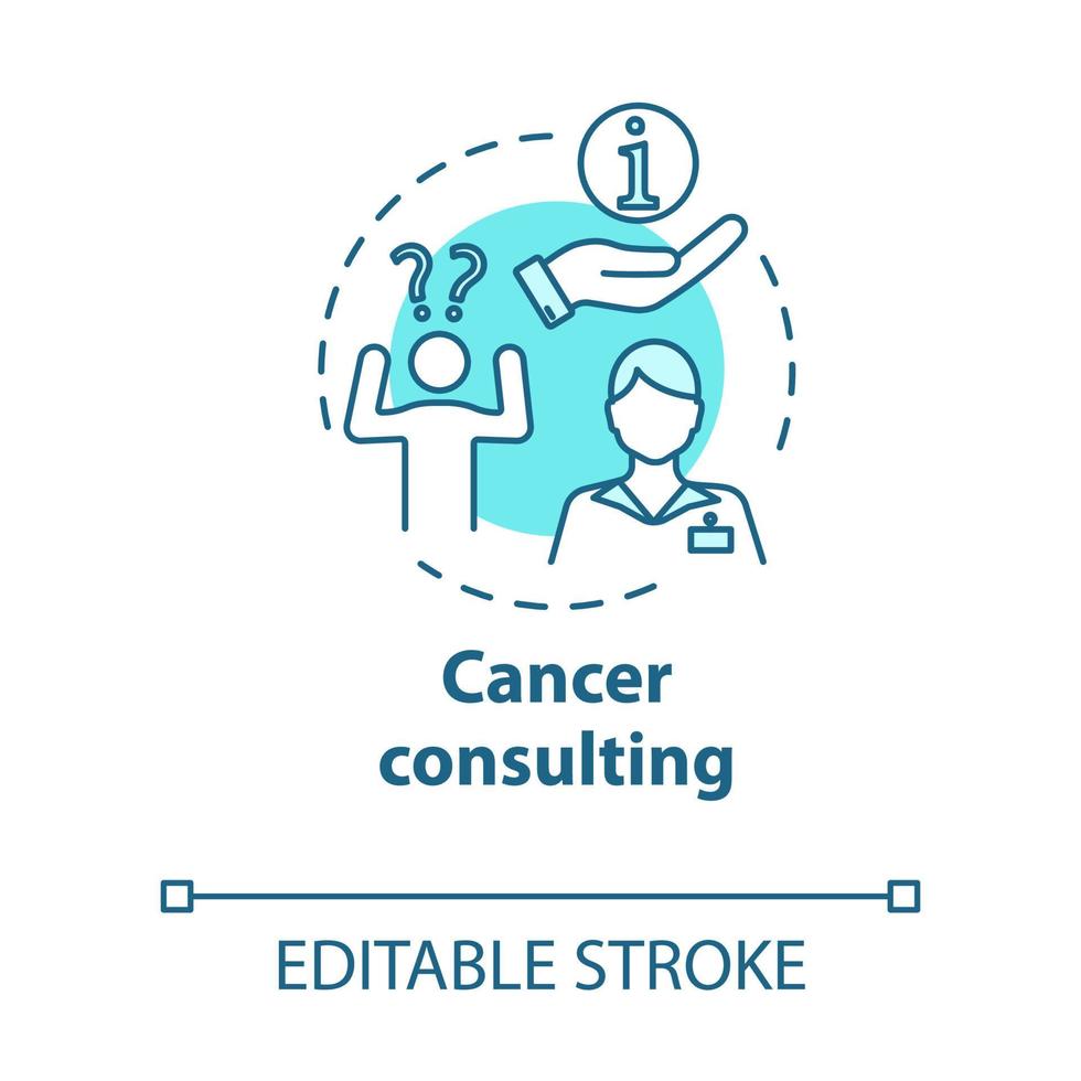 ícone do conceito de consultoria de câncer. consultor dando informações sobre problemas de saúde ao paciente. ilustração de linha fina de ideia de saúde. desenho de cor rgb de contorno isolado de vetor. curso editável vetor