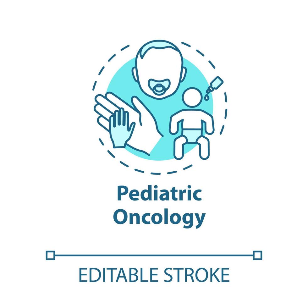 ícone do conceito de oncologia pediátrica. cuidados de saúde infantil. tratamento do câncer infantil. medicina, saúde. ilustração de linha fina de ideia de pediatria. desenho de cor rgb de contorno isolado de vetor. curso editável vetor