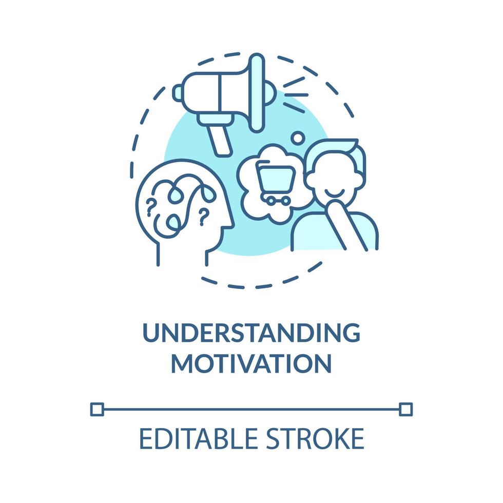 compreensão do ícone do conceito azul de motivação. fatores que o fazem comprar. emoções reais. ilustração de linha fina de ideia abstrata de consumismo. desenho de cor de contorno isolado vetor. curso editável vetor