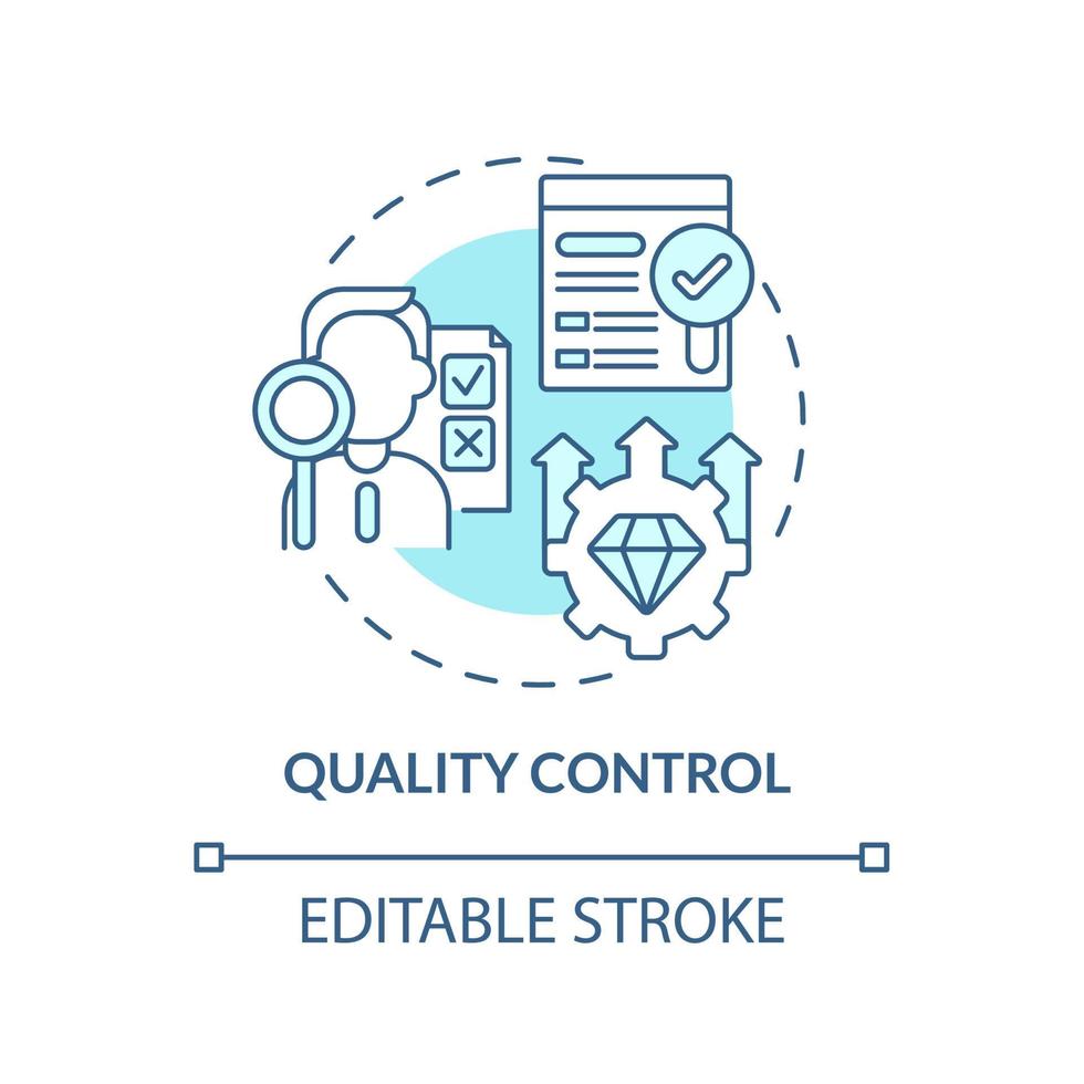 ícone do conceito azul de controle de qualidade. monitoramento da produção. inspeção de mercadorias. ilustração de linha fina de idéia abstrata de gestão de operações. desenho de cor de contorno isolado vetor. curso editável vetor