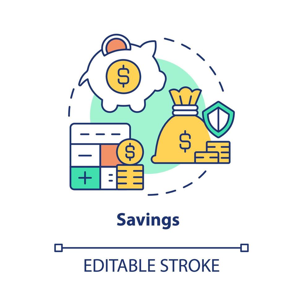 ícone do conceito de poupança. ganhos de negócios. lançamento de pequenos negócios. apoio financeiro de ilustração de linha fina de ideia abstrata de inicialização. desenho de cor de contorno isolado vetor. curso editável vetor