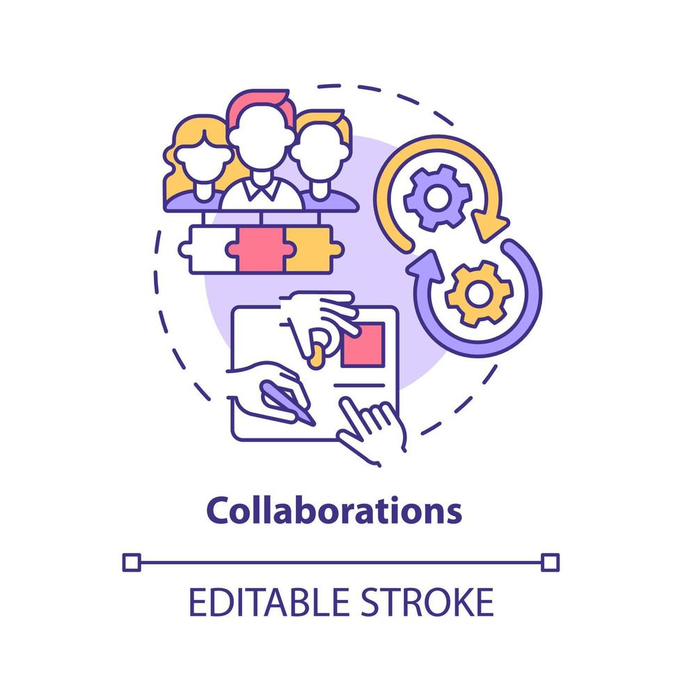 ícone do conceito de colaboração. impulsionar pequenos negócios com colegas. estratégia de desenvolvimento de parceria ilustração de linha fina de ideia abstrata. desenho de cor de contorno isolado vetor. curso editável vetor