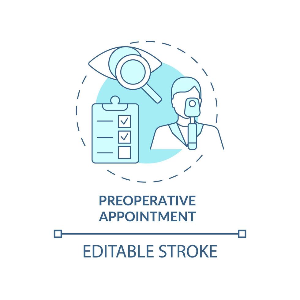 ícone azul do conceito da nomeação pré-operatória. visão médica check-up antes de lasik olho cirurgia idéia abstrata ilustração linha fina. desenho de cor de contorno isolado vetor. curso editável vetor