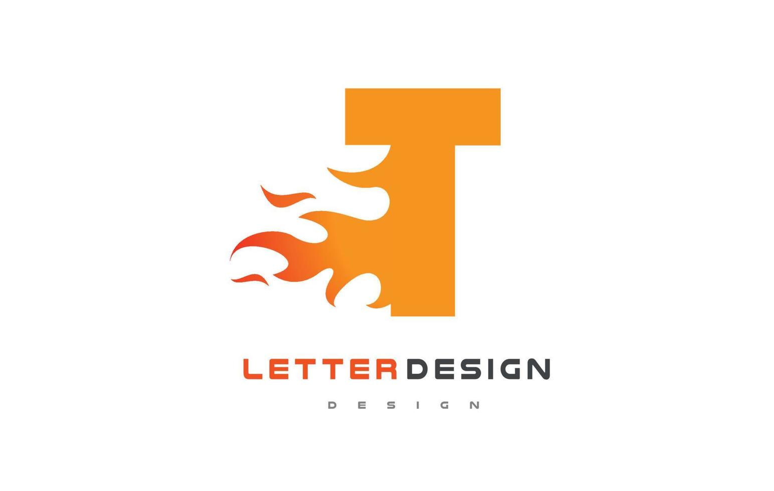 design do logotipo da chama da letra t. conceito de rotulação do logotipo de fogo. vetor