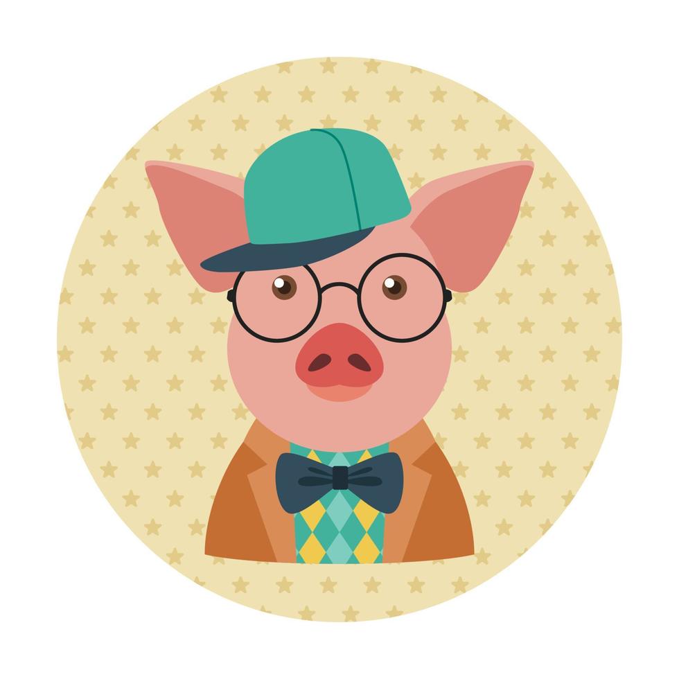 avatar de porco hipster vetor