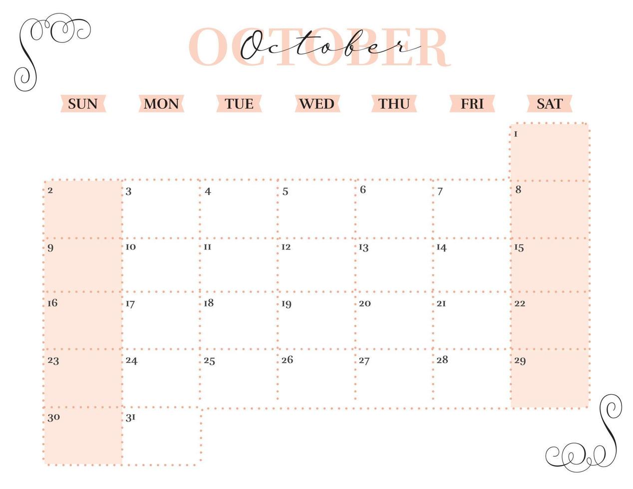 planejador de calendário mensal elegante de outubro 2022 para impressão vetor