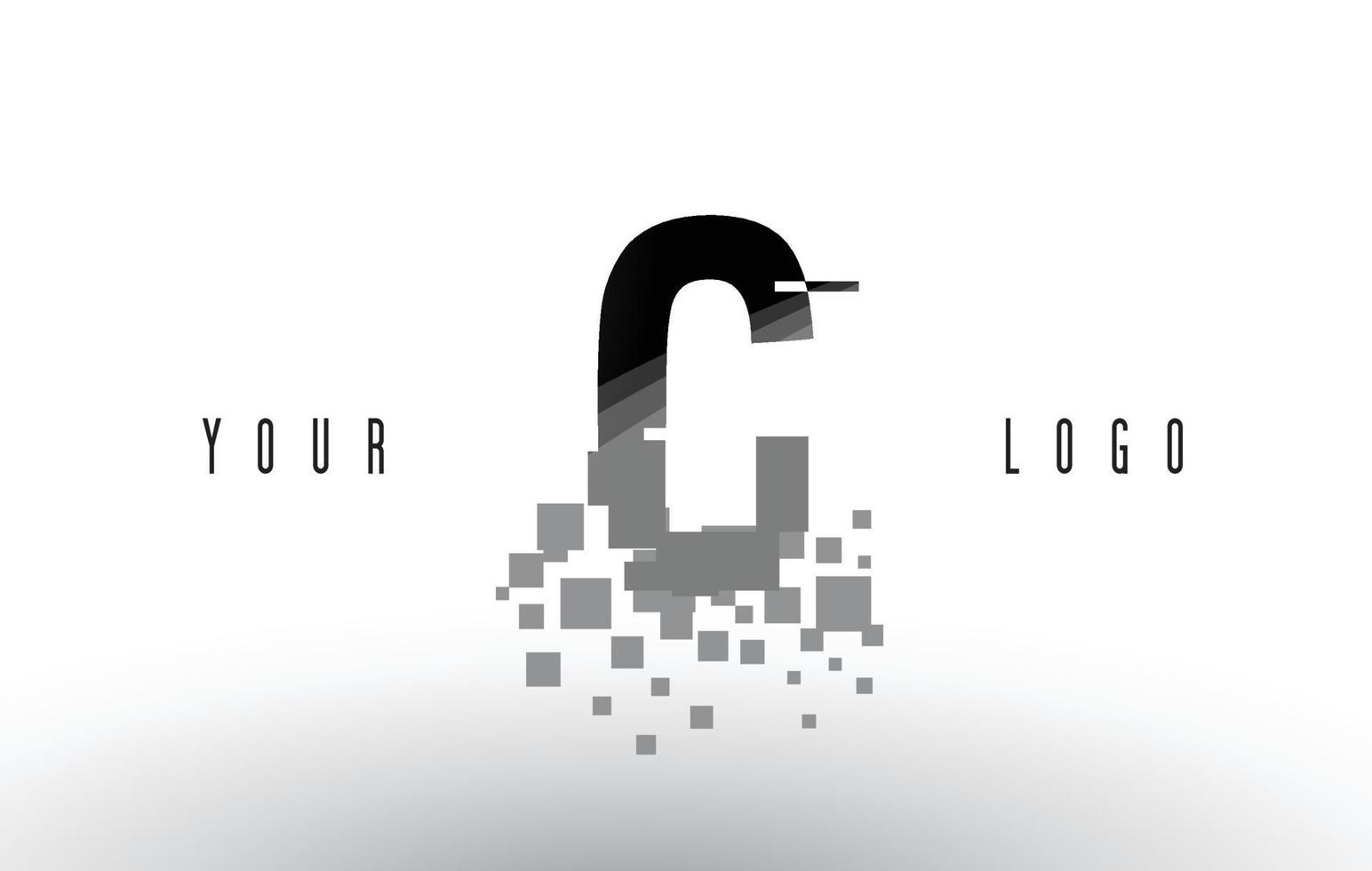 Logotipo da letra c pixel com quadrados pretos digitais quebrados vetor