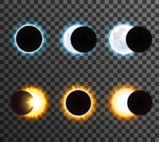 Conjunto de ícones transparentes de sol e lua Eclipse vetor