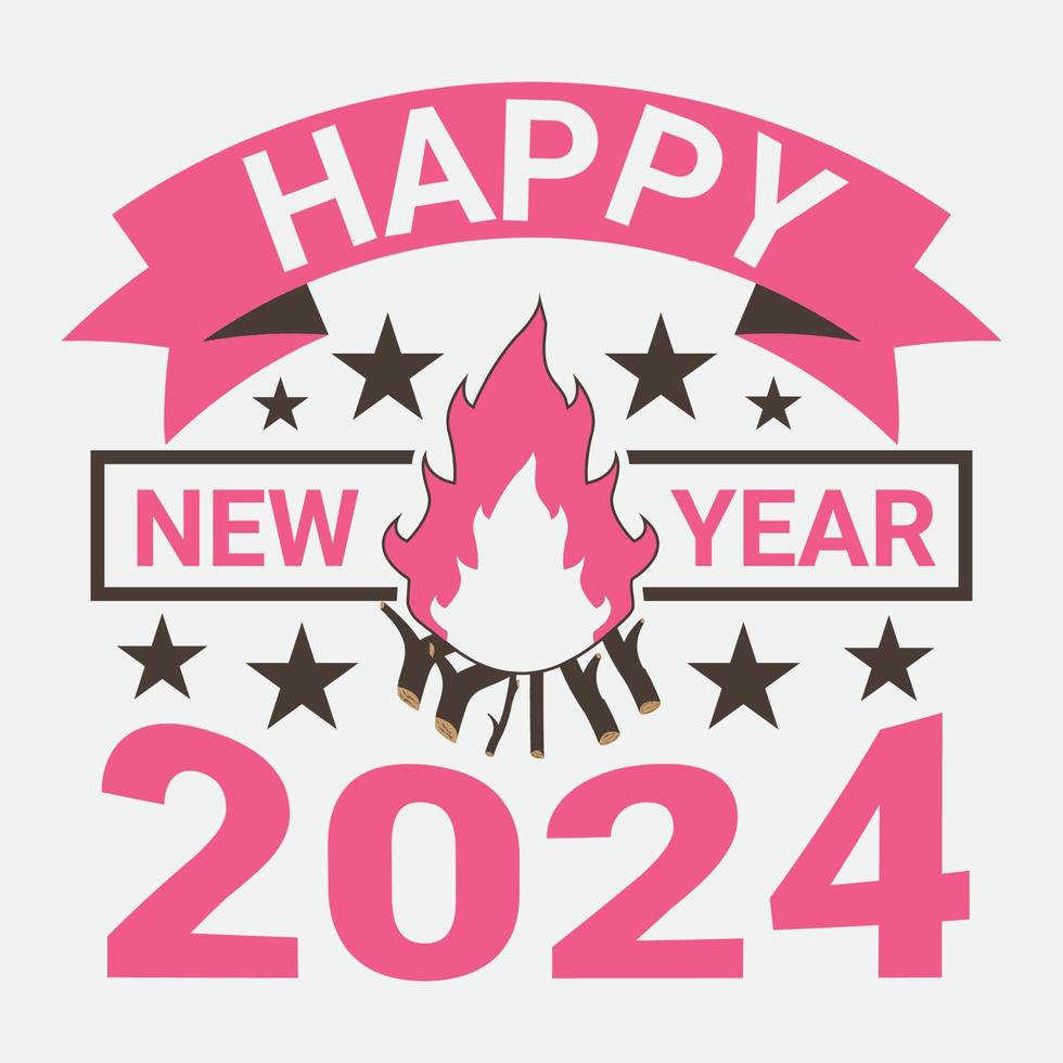 tipografia feliz ano novo 2024 design de camiseta vetor