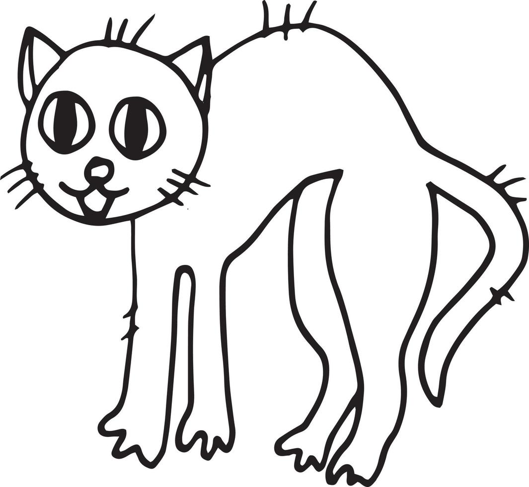 gato com medo do ícone de esboço, adesivo, cartão, cartaz desenhado à mão doodle, escandinavo, minimalismo, monocromático. elemento único para decoração de halloween de animais de design vetor