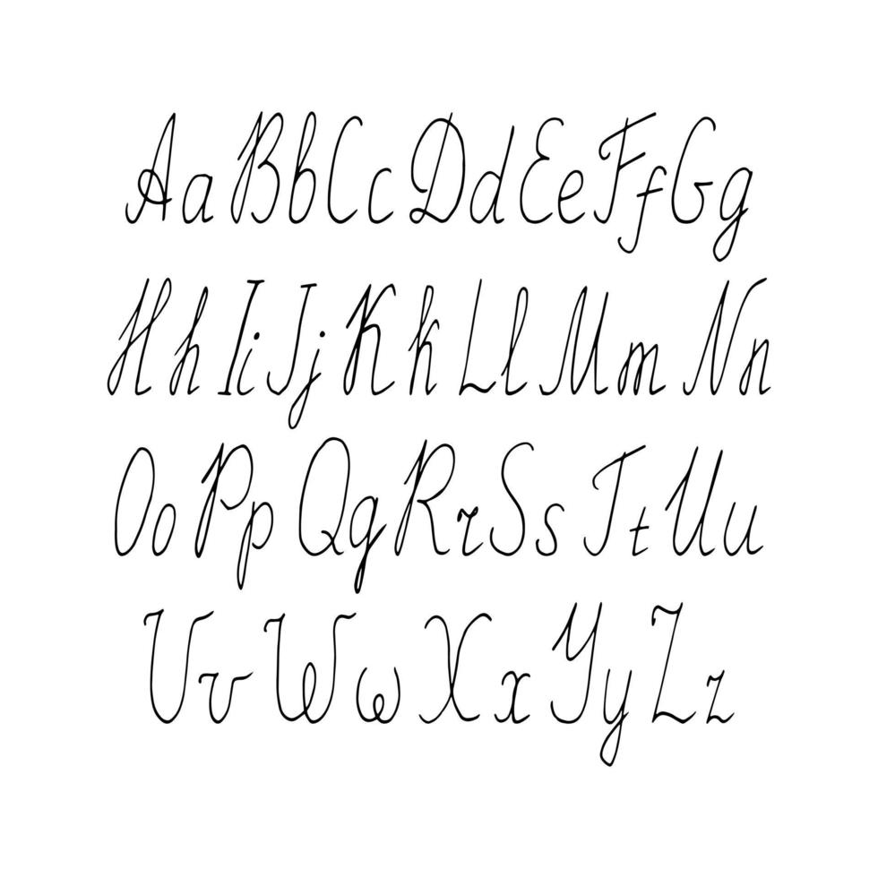 alfabeto inglês desenhado à mão. monocromático. fonte de letras escritas vetor