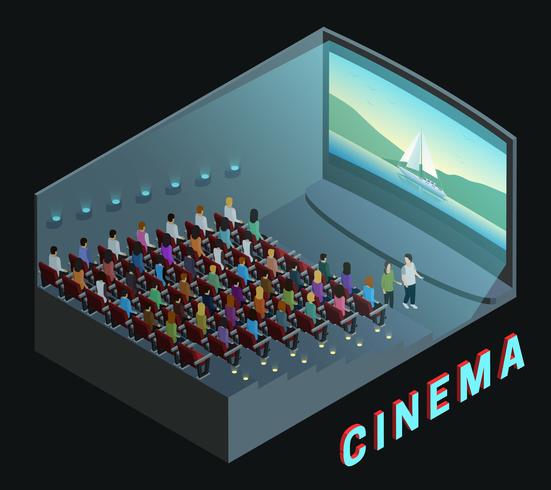 Cartaz isométrico da composição da opinião interior do cinema vetor