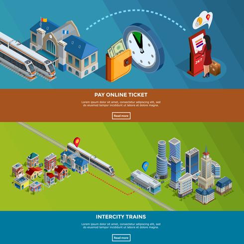Homepage da estrada de ferro 2 projeto isométrico das bandeiras vetor