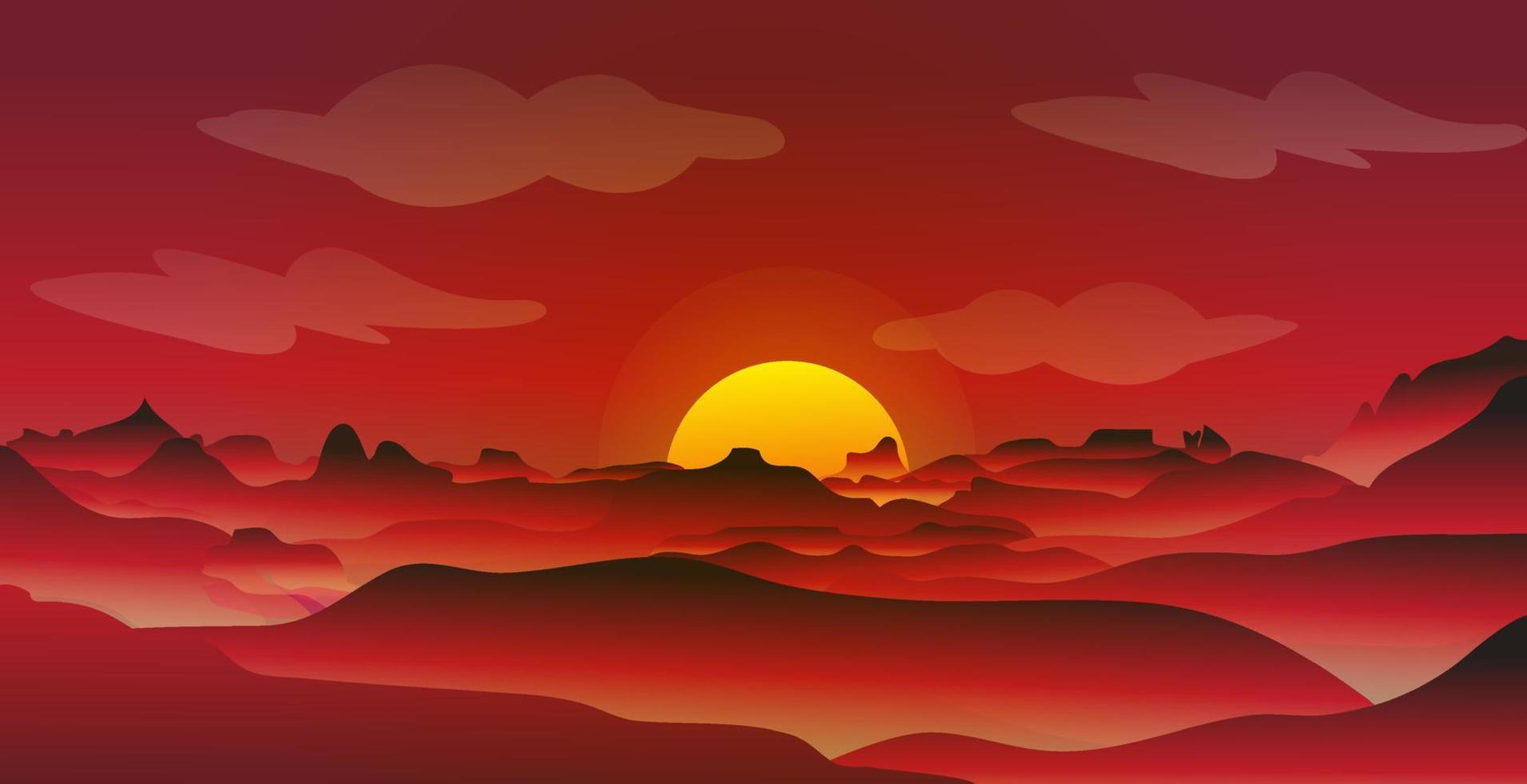 ilustração da paisagem do pôr do sol da montanha do deserto vetor