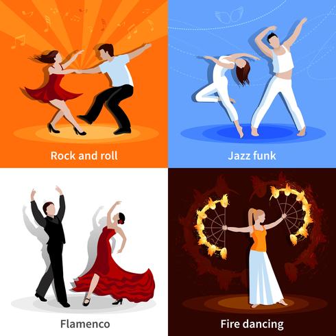 Conjunto de ícones de pessoas 2x2 a dançar vetor
