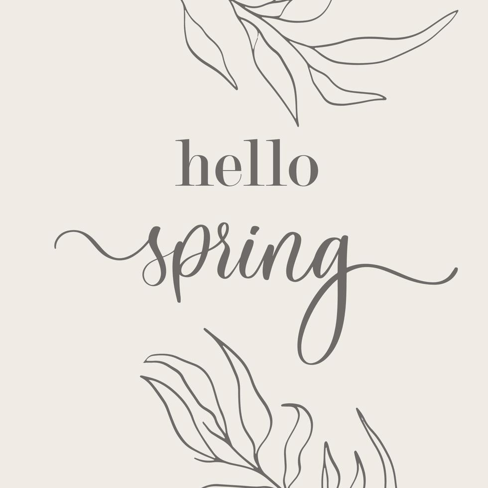 Olá Primavera. mão desenhada caligrafia e letras de caneta pincel. design para cartão de férias e convite de férias sazonais de primavera. vetor
