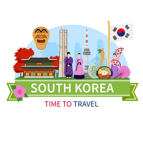 Poster de composição de viagens de Coreia plana vetor