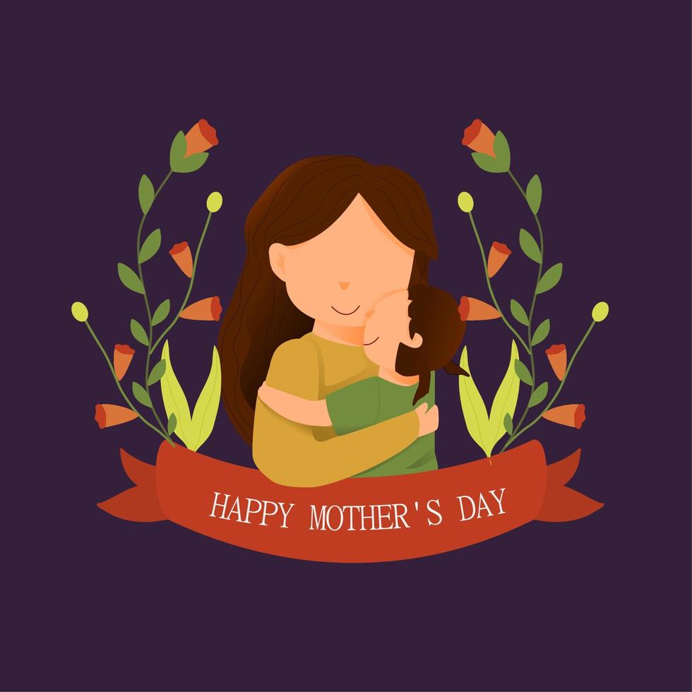 ilustração do dia das mães feliz. uma mãe abraça sua filha vetor