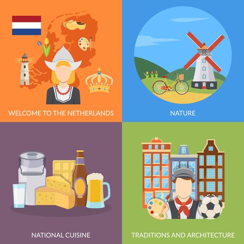 Conjunto de ícones de plano de 2 x 2 Países Baixos vetor