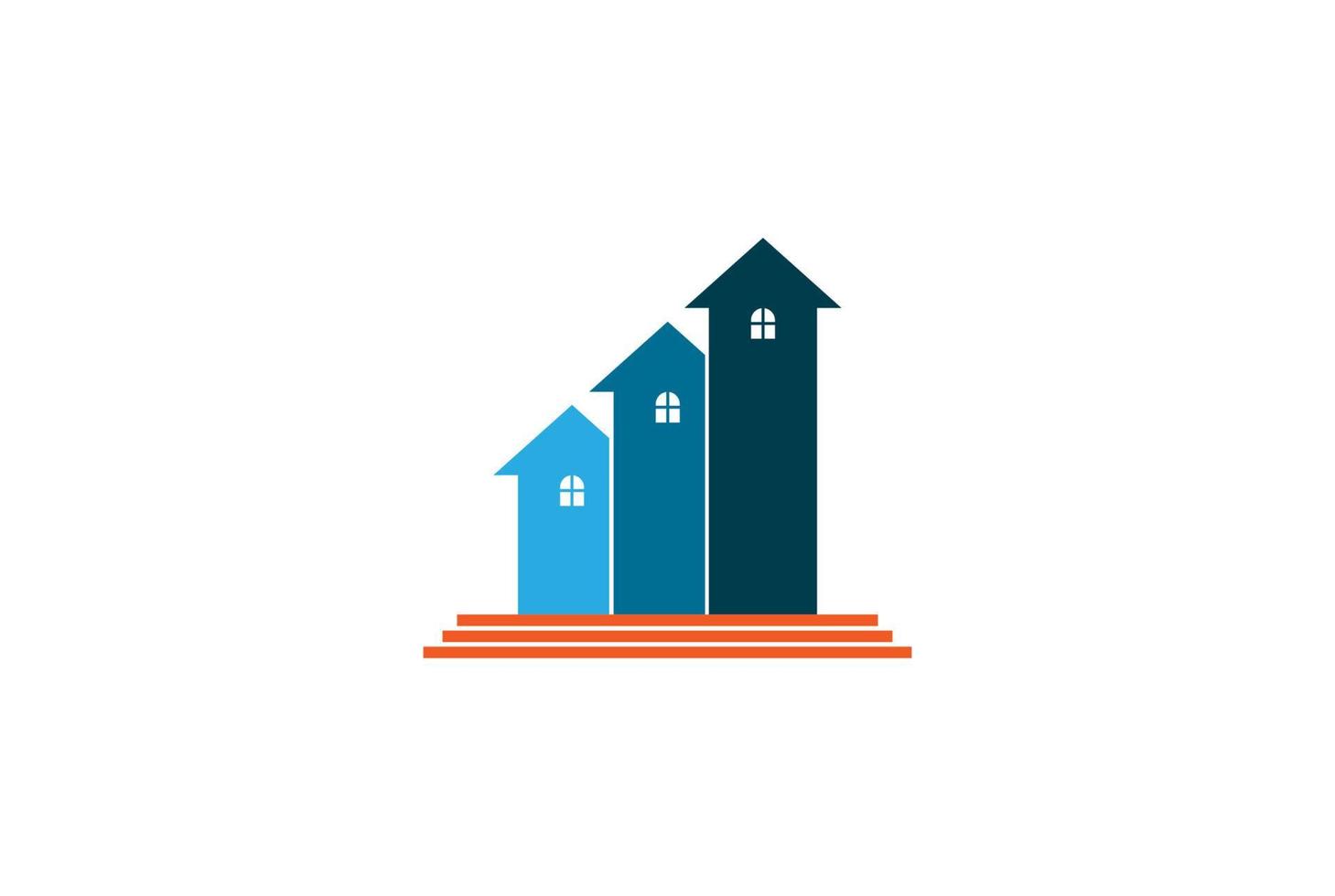 diagrama de casa com aumento de estatística de seta de marketing de negócios logo design de vetor