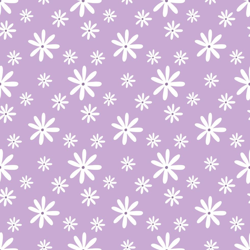 padrão sem emenda com flores bonitos sobre fundo roxo. papel de parede para costurar roupas, impressão em tecido e papel de embalagem. margarida no estilo de doodle. vetor