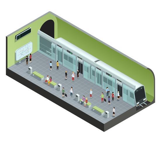 Ilustração isométrica de estação de metrô vetor