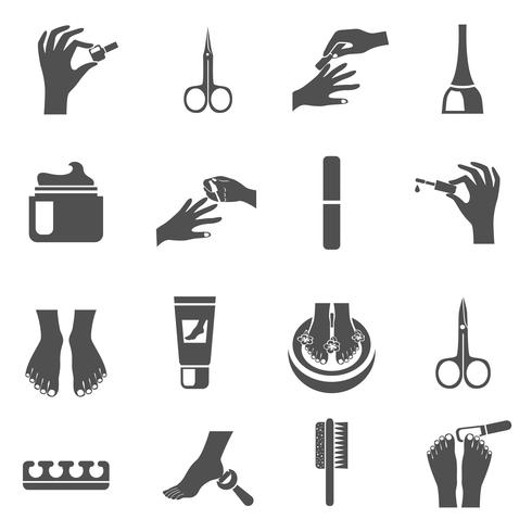 Conjunto de ícones pretos de manicure e pedicure vetor