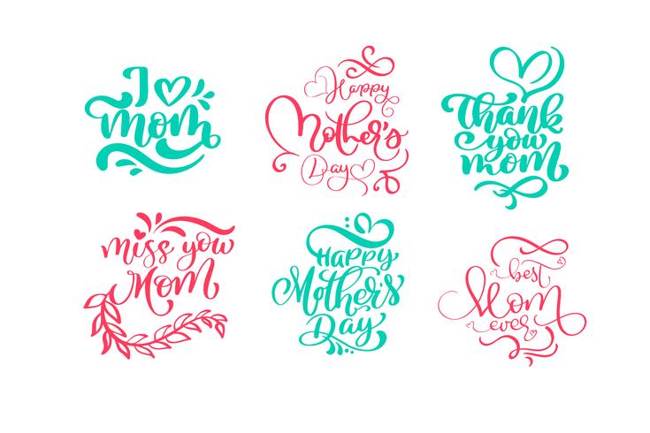 Conjunto de frases no dia das mães feliz. Vector lettering texto de caligrafia. Vintage moderno mão desenhadas citações. Melhor mãe já ilustração