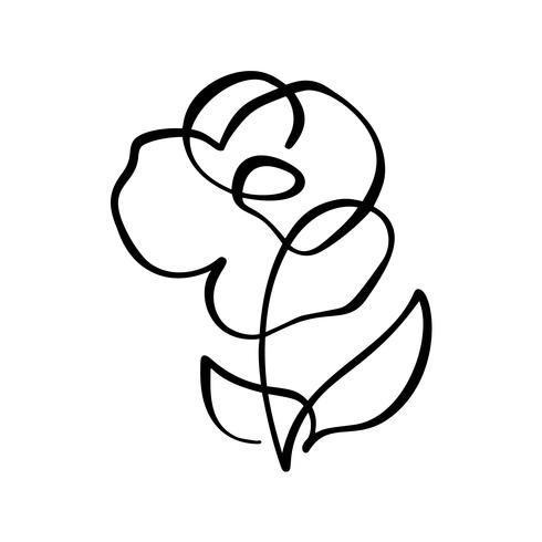 Conceito de flor rosa. Mão de linha contínua, desenho de logotipo de vetor caligráfico. Elemento de design floral escandinavo Primavera no estilo minimalista. Preto e branco