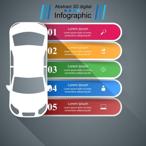 Infográfico de design de estrada e ícones de marketing. Ícone do carro. vetor