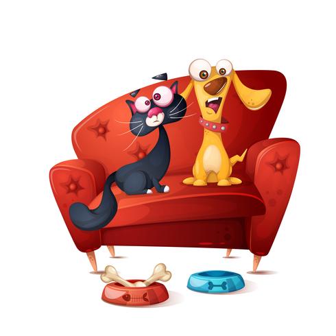 Gato e cachorro - ilustração dos desenhos animados. vetor