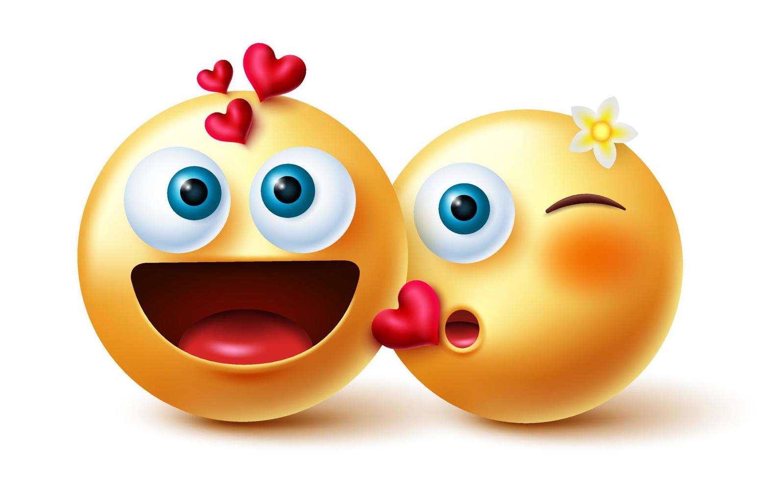 projeto de conceito de vetor de casal emoji. emoji 3d inlove characters em um gesto de beijo com sentimentos românticos e expressão para o personagem de namorados emoticon amantes. ilustração vetorial.