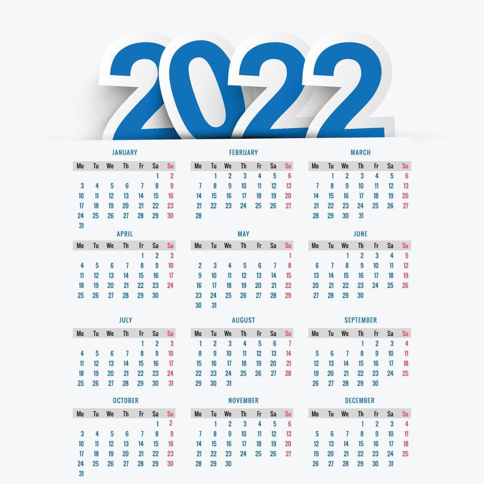 design de modelo de calendário de ano novo 2022 vetor