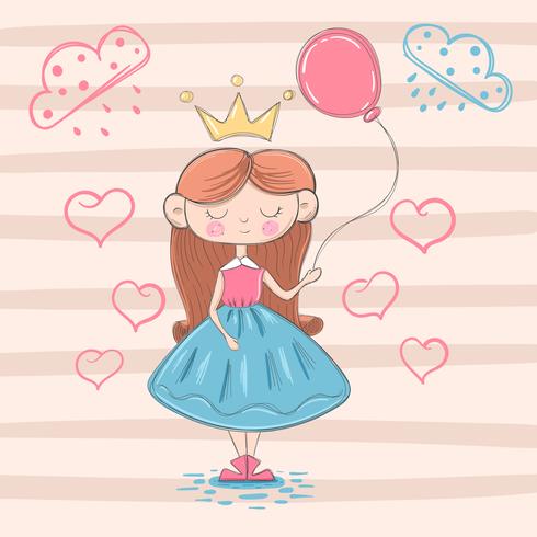 Princesa pequena bonito com balão de ar vetor