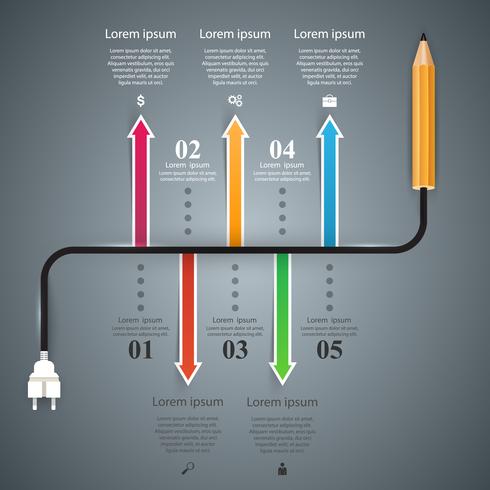 Lápis, bulbo - negócios, infográfico de educação. vetor