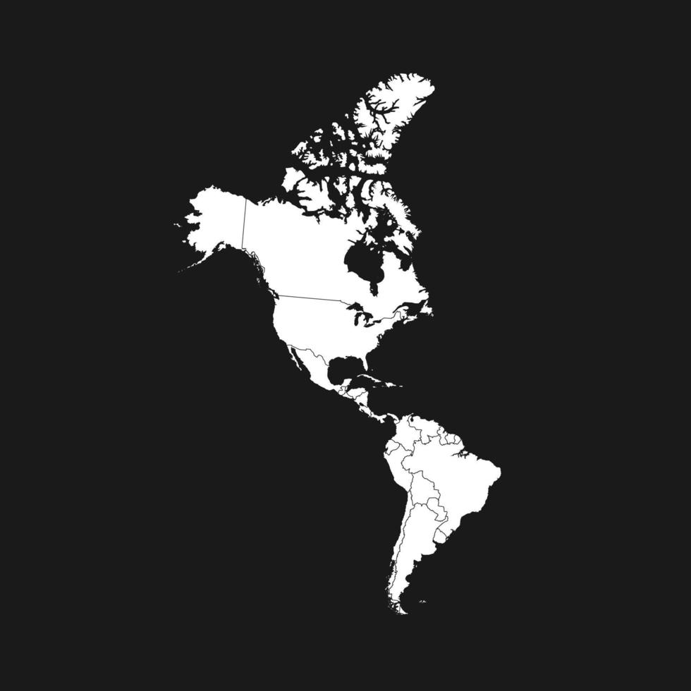América do Norte e América do Sul isoladas no fundo preto. vetor