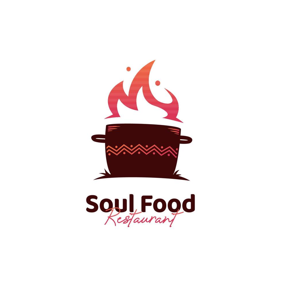 Logotipo da cozinha soul food com ícone do logotipo de hot pot e padrão étnico africano vetor