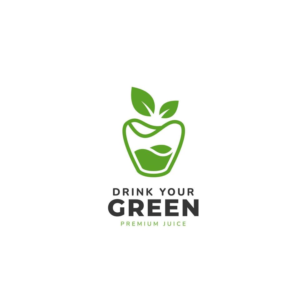 logotipo de bebida verde, ícone de logotipo de suco saudável de frutas e vegetais de maçã verde vetor