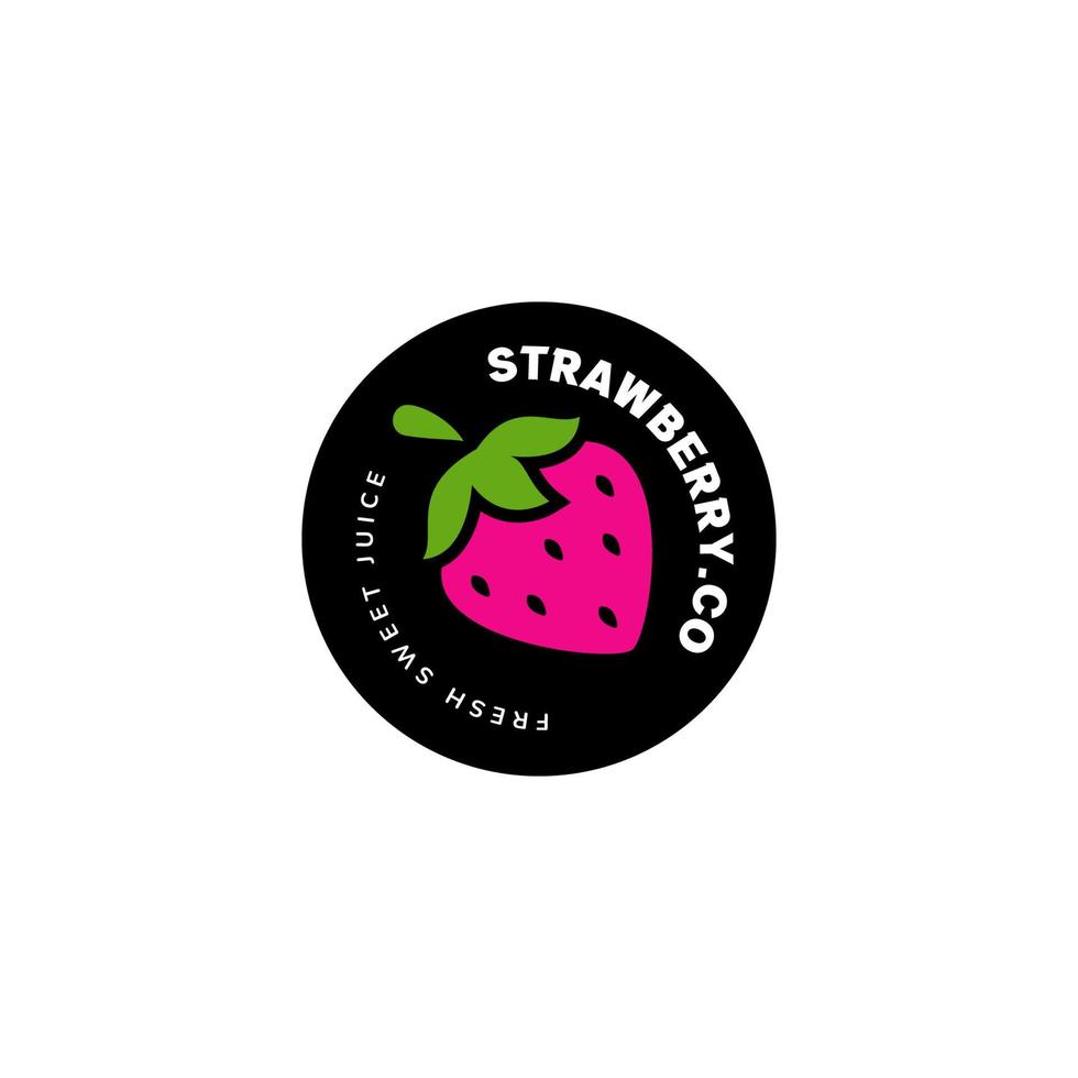 Ícone do logotipo de suco de fruta fresca de morango adesivo redondo vetor