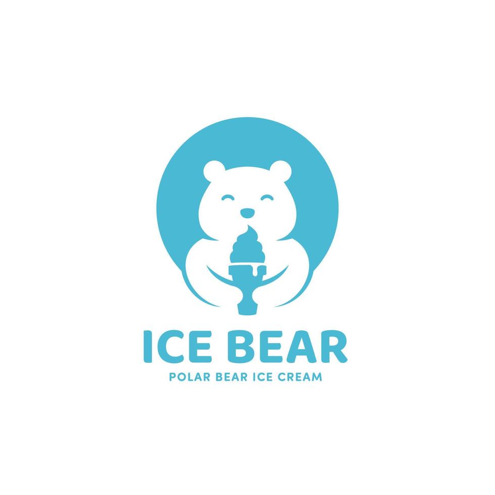 Sorvete de casquinha de sorvete com modelo de ícone de logotipo de mascote de urso polar vetor