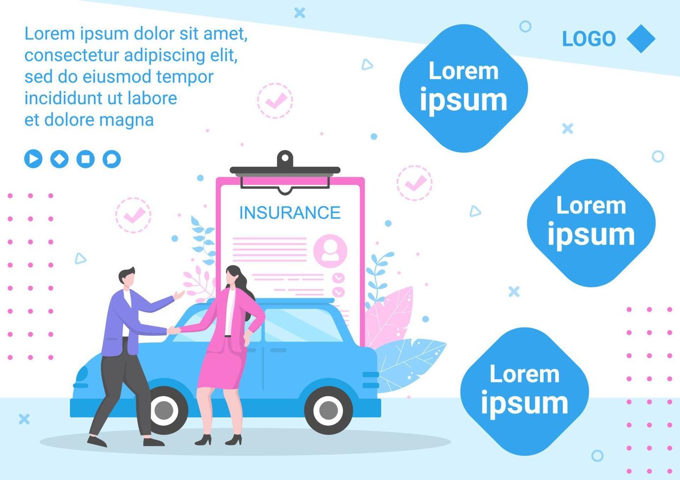 ilustração de design plano de modelo de folheto de seguro de carro editável de fundo quadrado adequado para mídia social, cartão de felicitações e anúncios de internet na web vetor