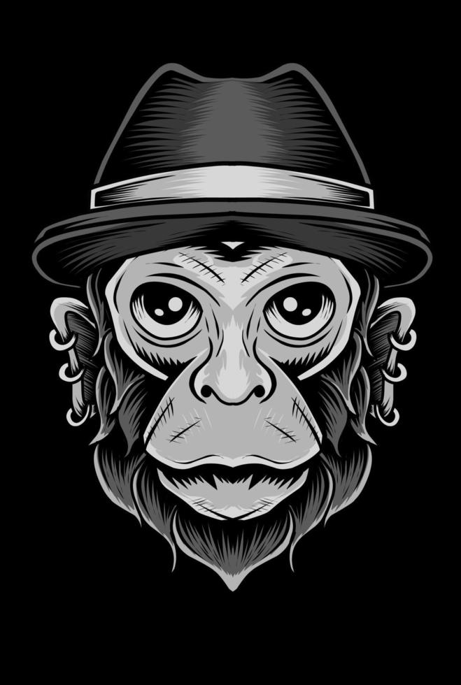 ilustração vetorial cabeça de macaco com chapéu vetor