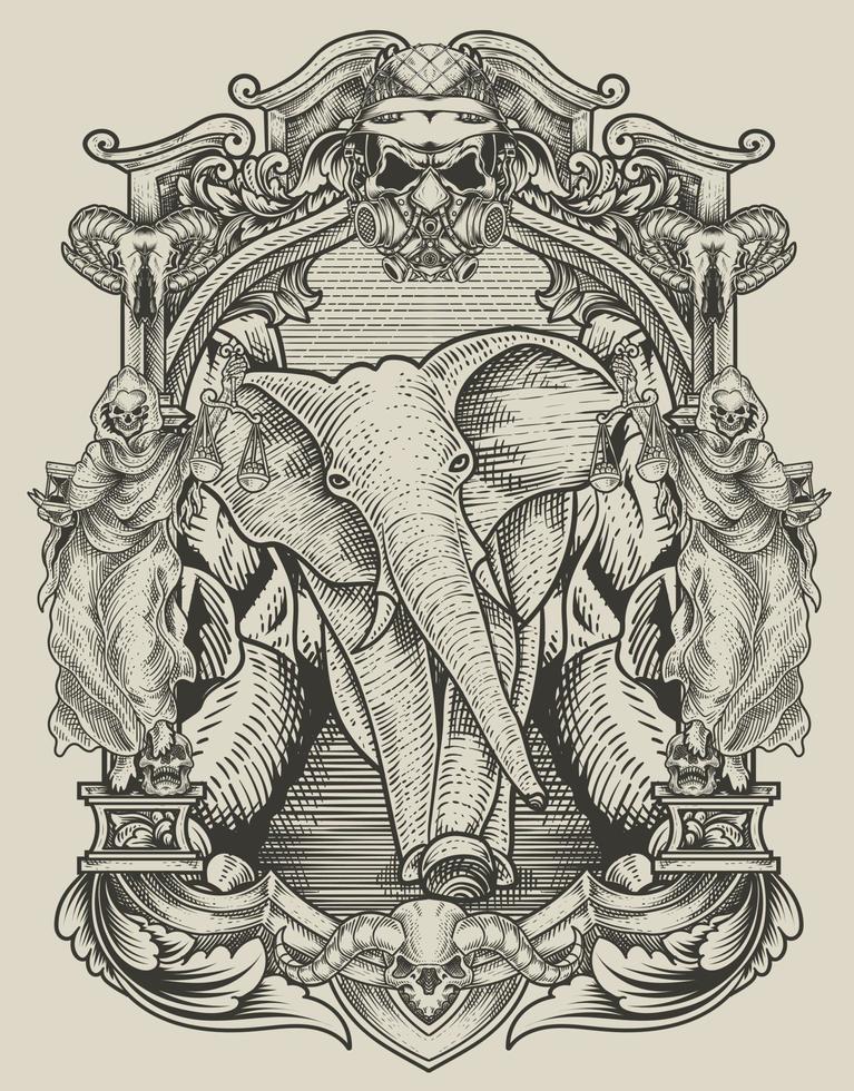 ilustração de elefante vintage com estilo de gravura vetor